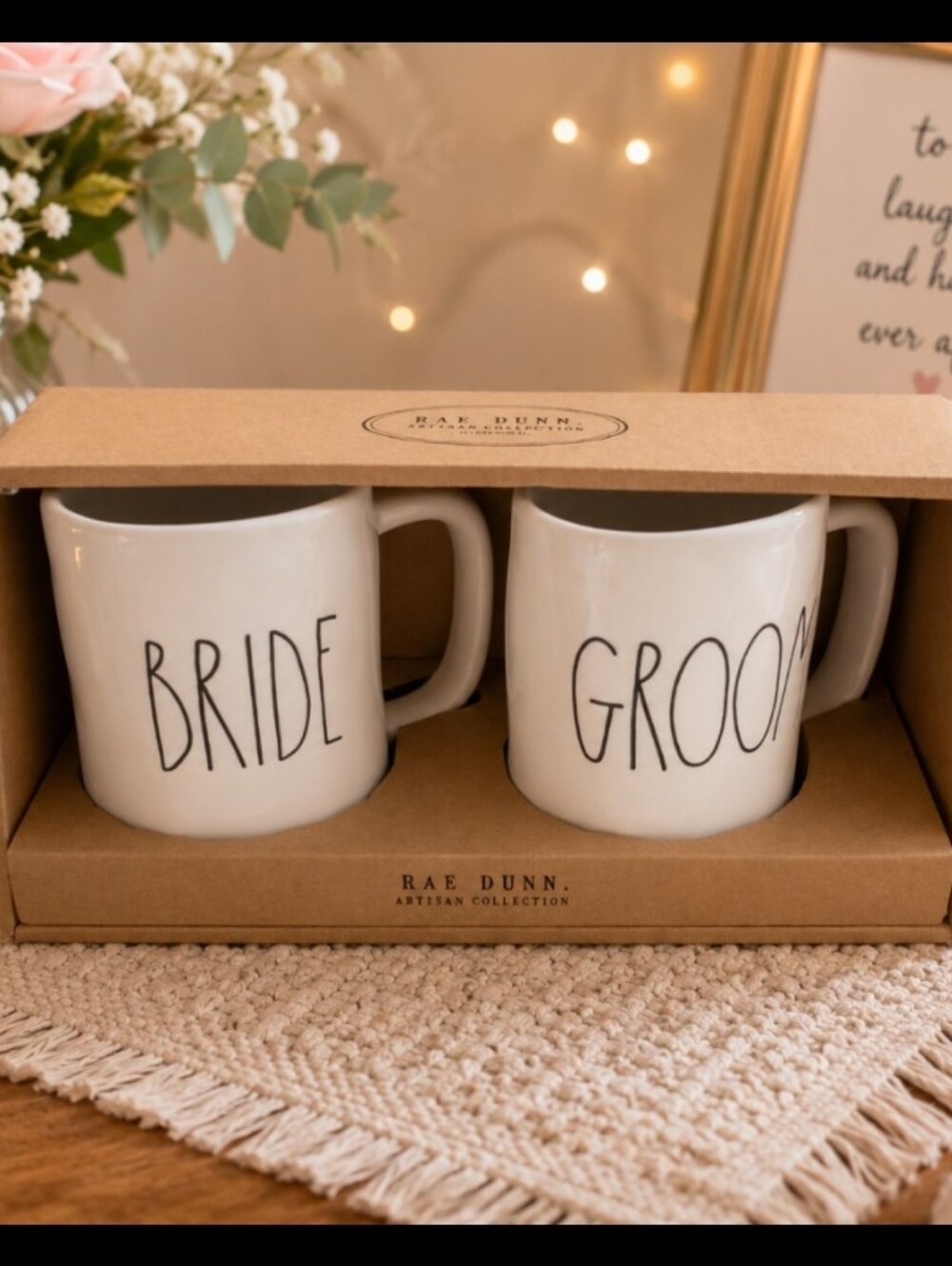 Rae Dunn White 'Bride' & 'Groom' Ceramic Mug Set / Discontinued Collection